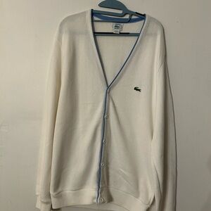 Lacoste Men's Cream Cardigan with Blue Trim